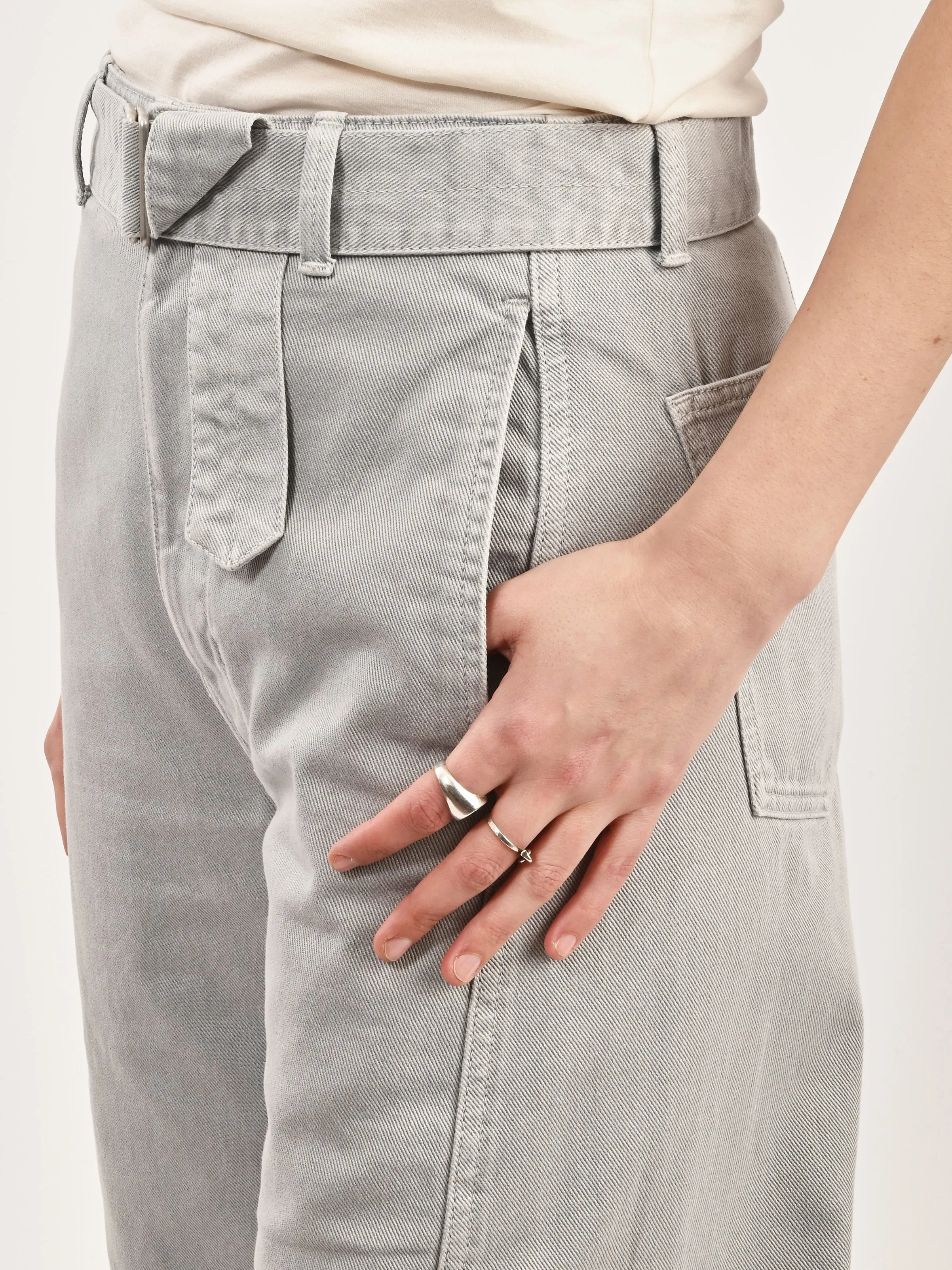 Snowy Blue Grey Twisted Belted Pants