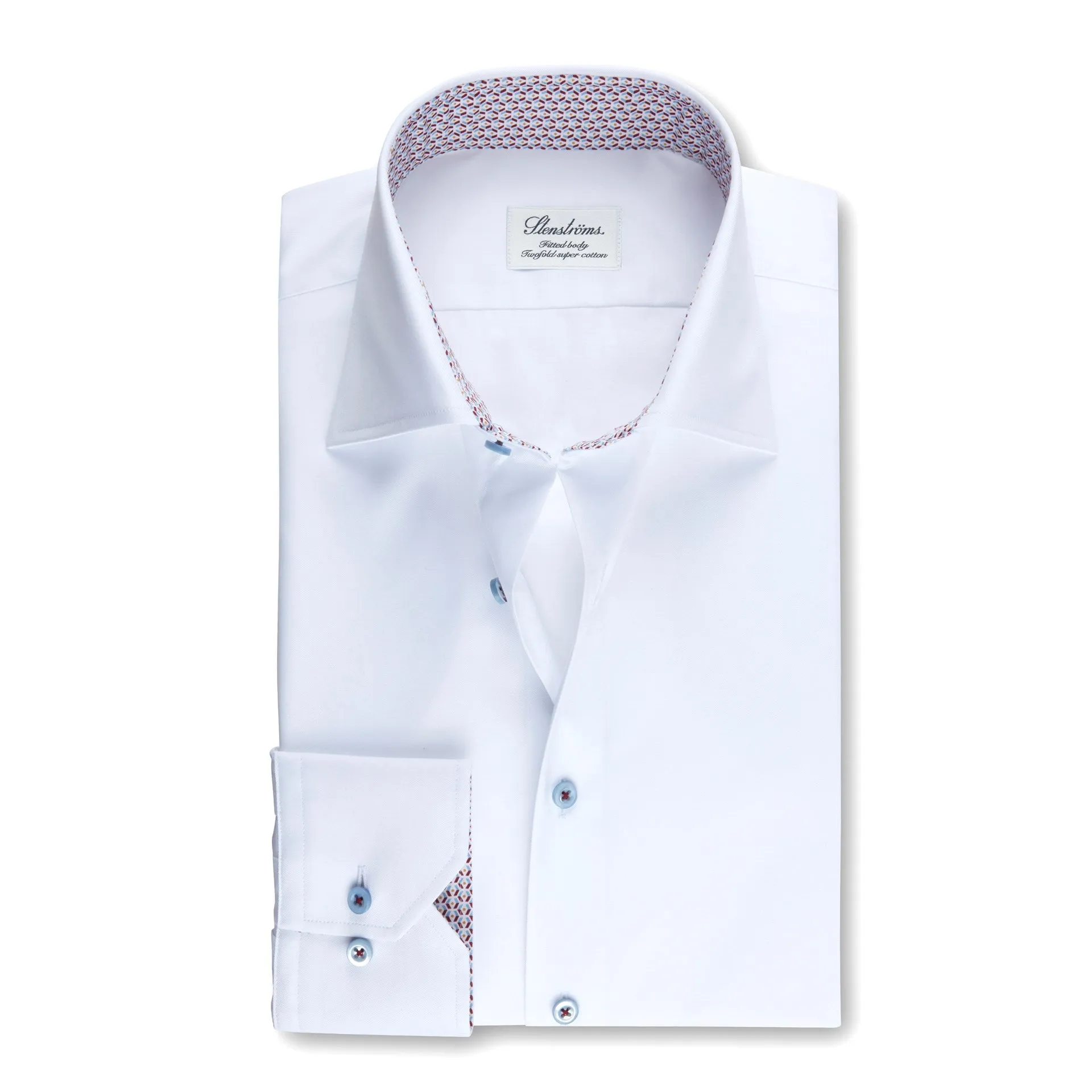 STENSTROMS- Fitted Body Shirt White Medallion Contrast