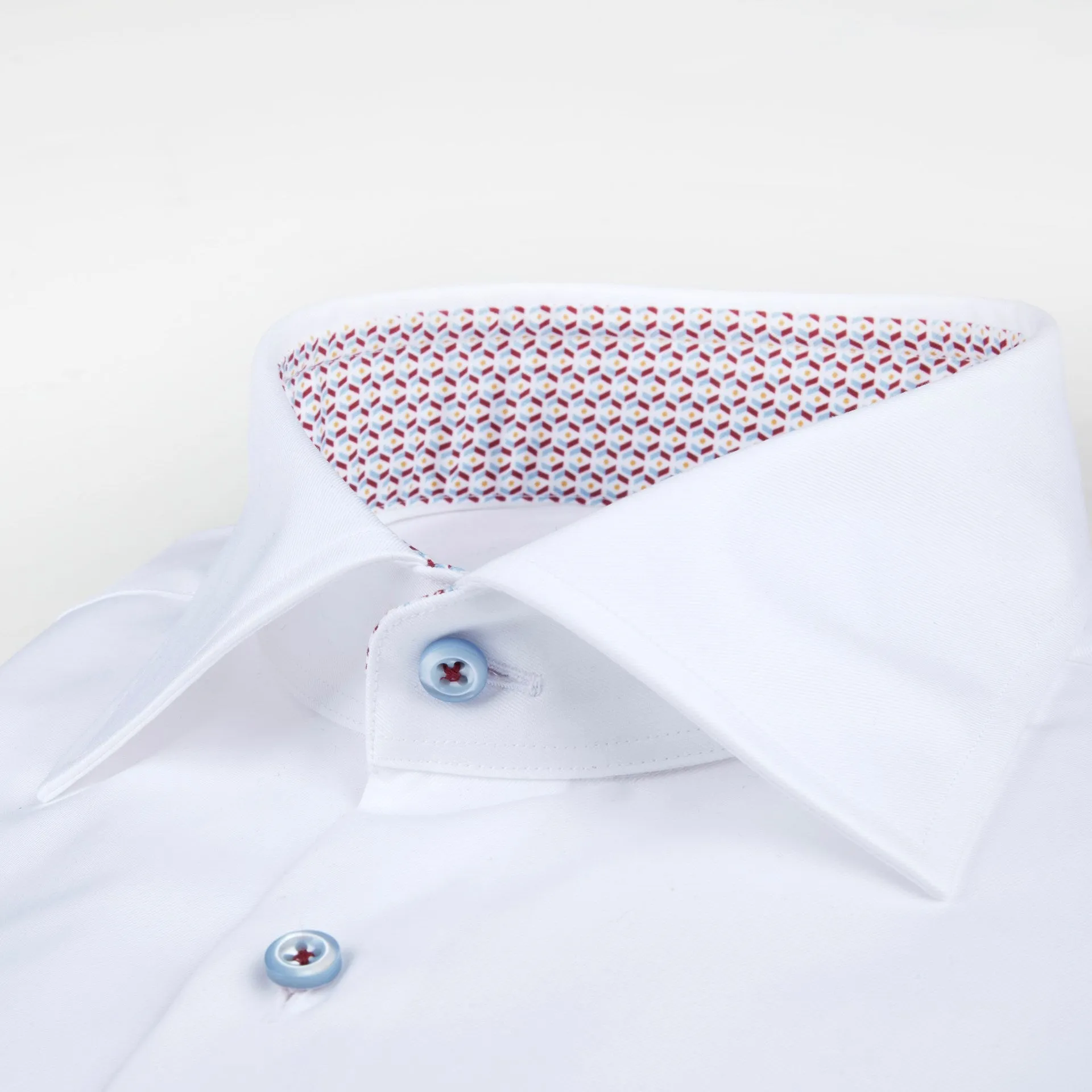 STENSTROMS- Fitted Body Shirt White Medallion Contrast