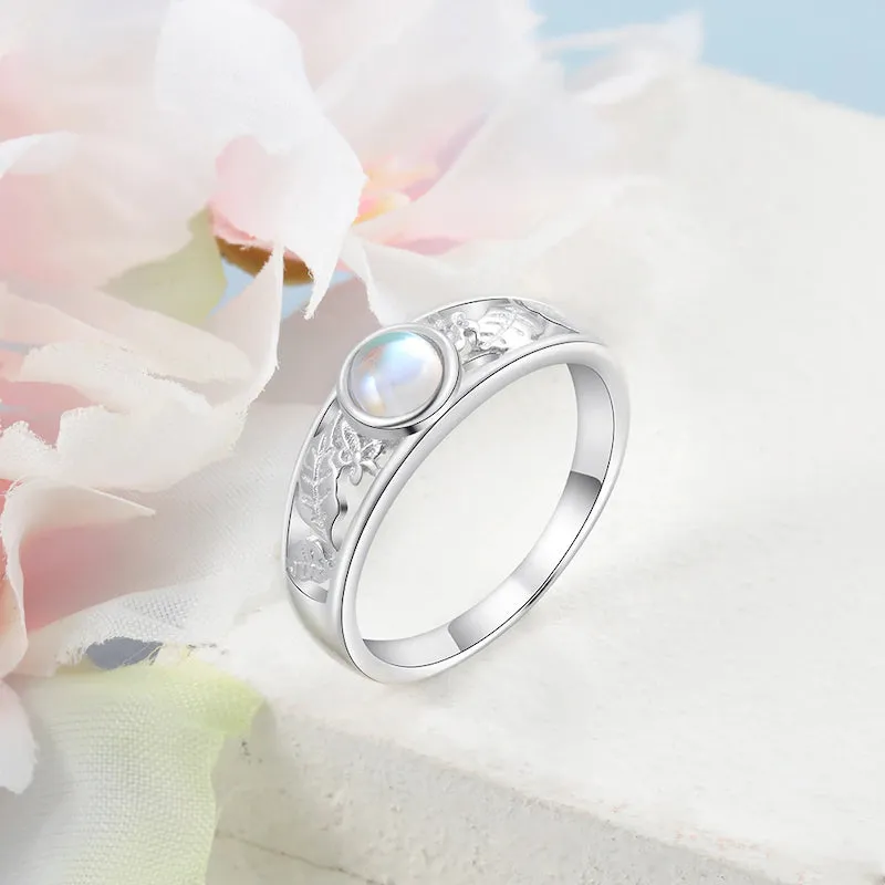 Sterling Silver Round Moonstone Ring