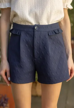 Taryn Textured Ruffle Detail Short - Navy