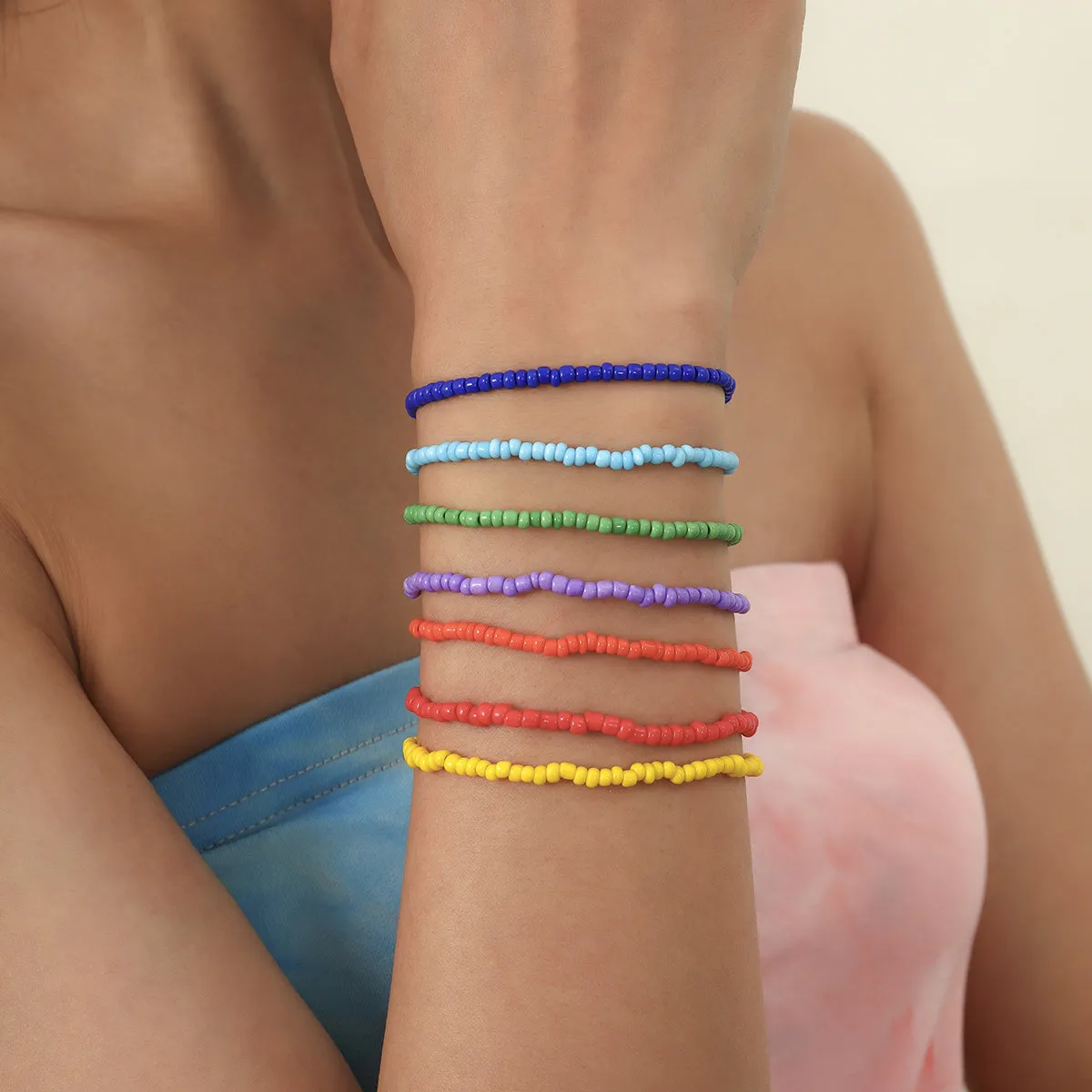 Teal Howlite Beaded Stretch Bracelet Set