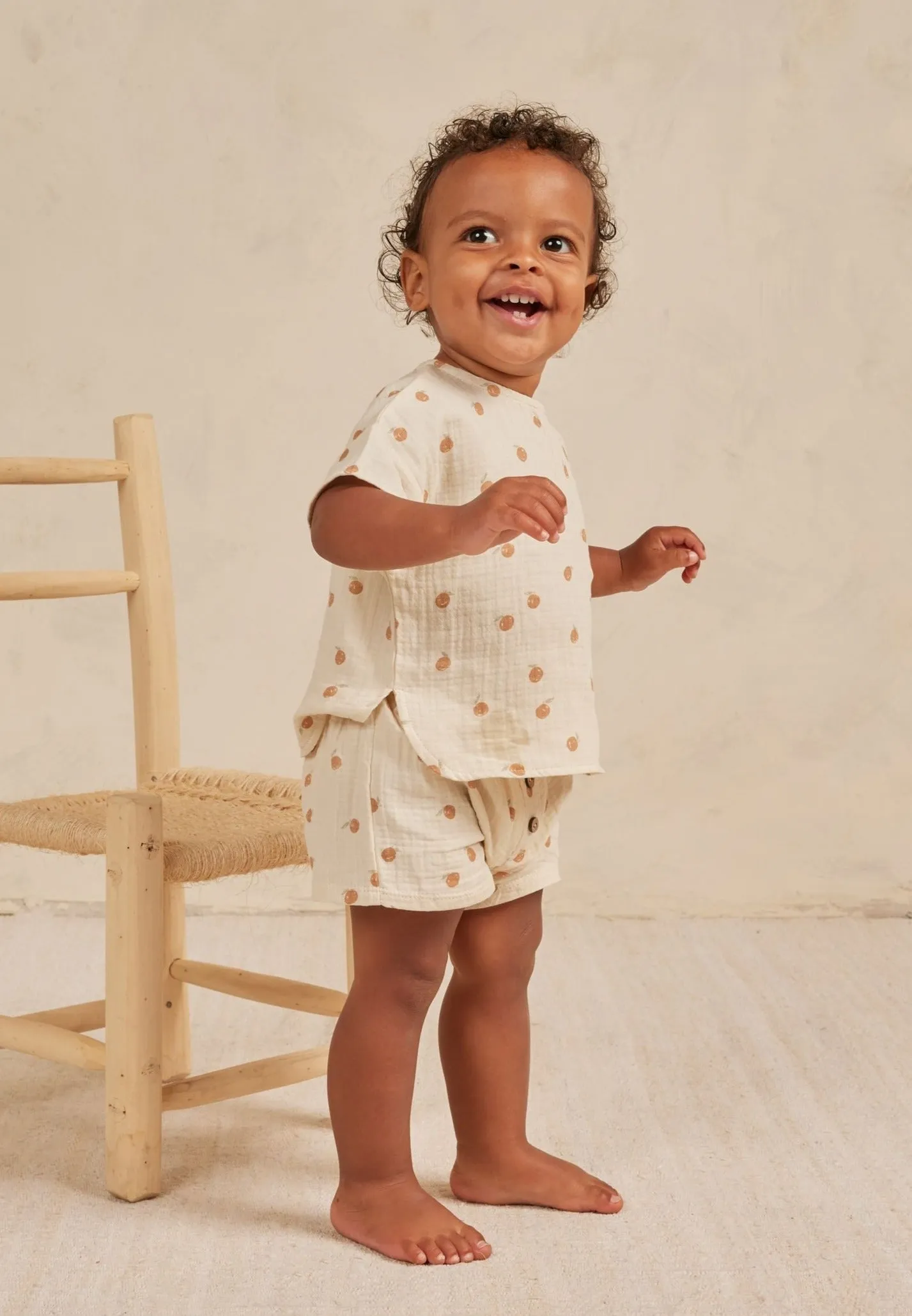 The Woven Boxy Top   Short SET by Quincy Mae - Oranges - BABY