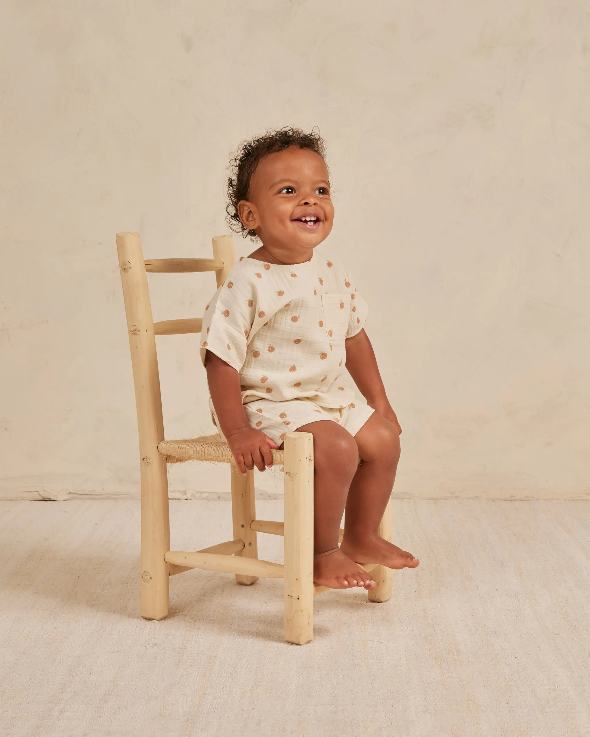 The Woven Boxy Top   Short SET by Quincy Mae - Oranges - BABY