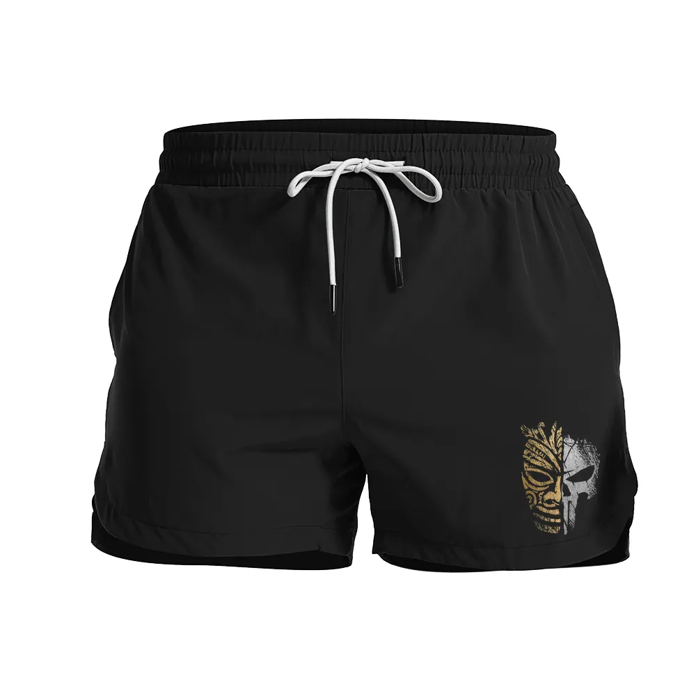 Tiki Mask Skull Graphic Shorts