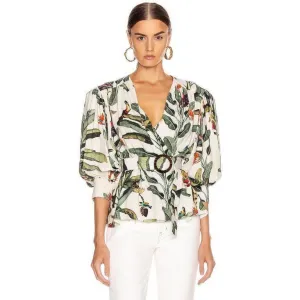 Tropical print belted top