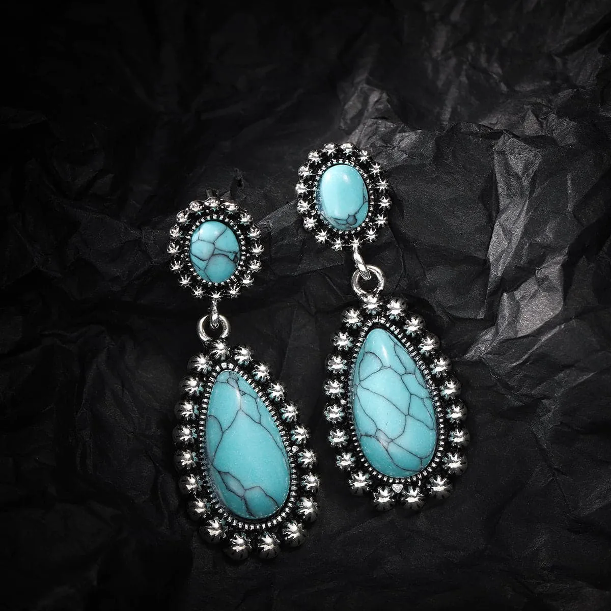 Turquoise & Silver-Plated Drop Earrings