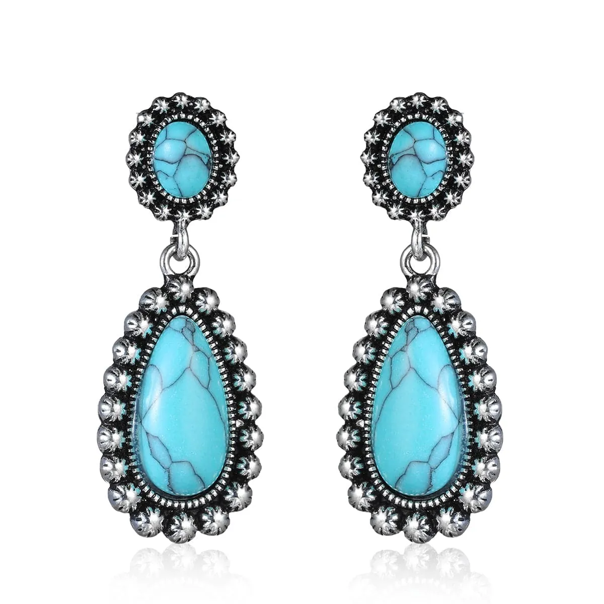 Turquoise & Silver-Plated Drop Earrings