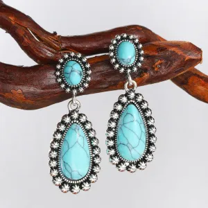 Turquoise & Silver-Plated Drop Earrings