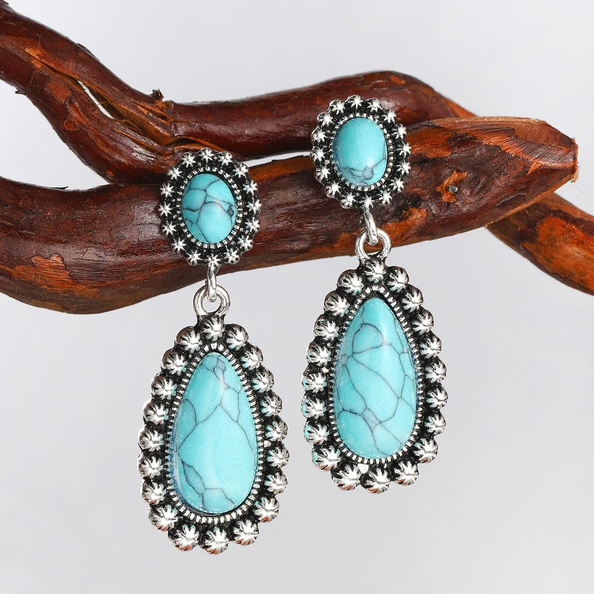 Turquoise & Silver-Plated Drop Earrings