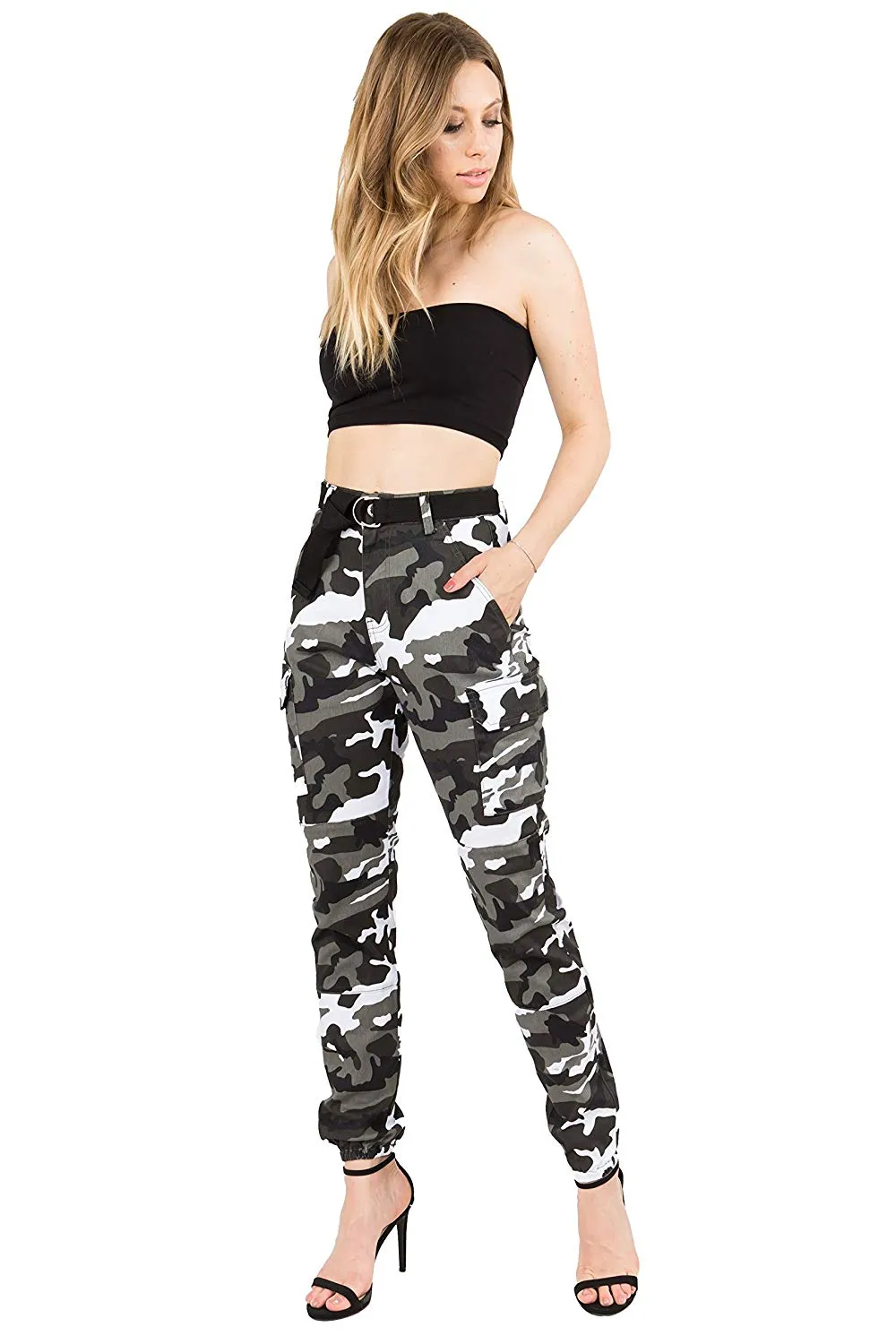 TwiinSisters - Pantalones de deporte para mujer con cinturón a juego, talla S a 3X