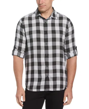Untucked Roll Sleeve Dobby Plaid Shirt