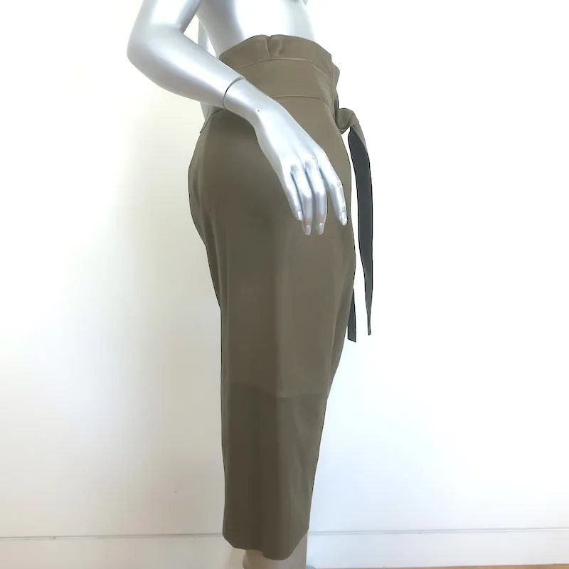 Vince Belted Leather Midi Skirt Olive Brown Size 00 NEW