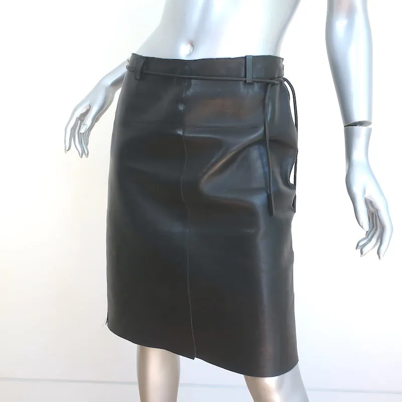Vintage Gucci Belted Leather Skirt Black Size 42