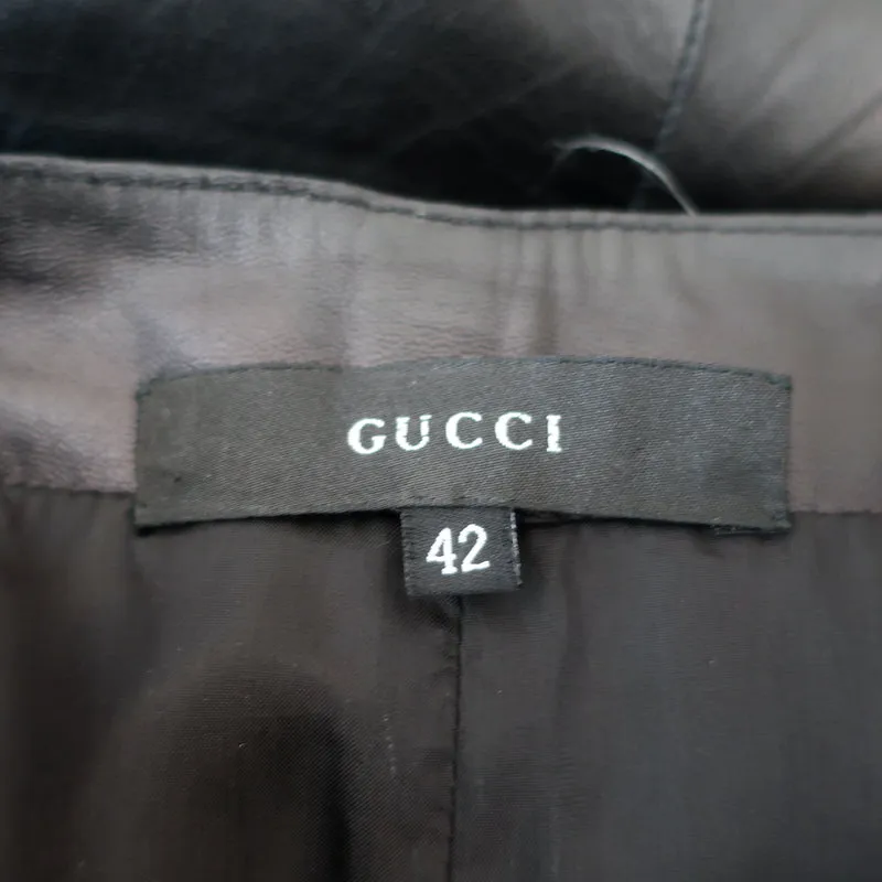 Vintage Gucci Belted Leather Skirt Black Size 42