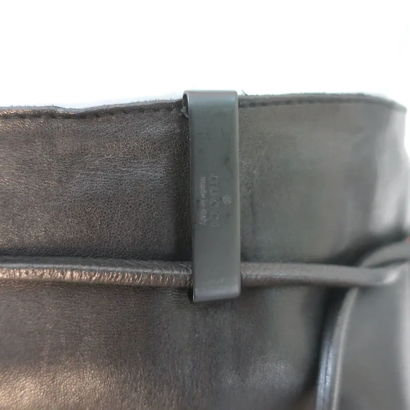 Vintage Gucci Belted Leather Skirt Black Size 42