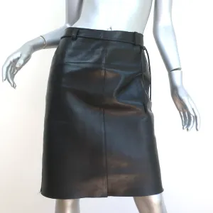 Vintage Gucci Belted Leather Skirt Black Size 42