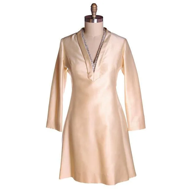 Vintage Ivory Silk Cocktail Dress Provenance Elinor Simmons Malcolm Starr 1970s 40-35-48
