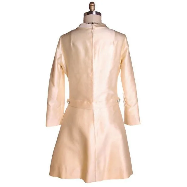 Vintage Ivory Silk Cocktail Dress Provenance Elinor Simmons Malcolm Starr 1970s 40-35-48