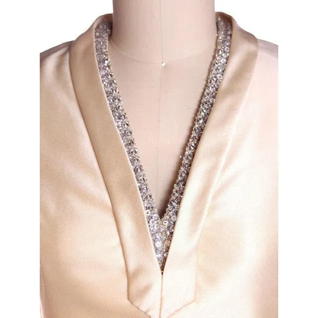 Vintage Ivory Silk Cocktail Dress Provenance Elinor Simmons Malcolm Starr 1970s 40-35-48