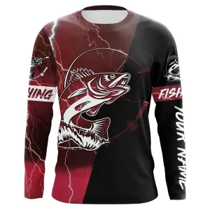Walleye Fishing tattoo red lightning camo black custom Long sleeve, Long Sleeve Hooded NPQ698