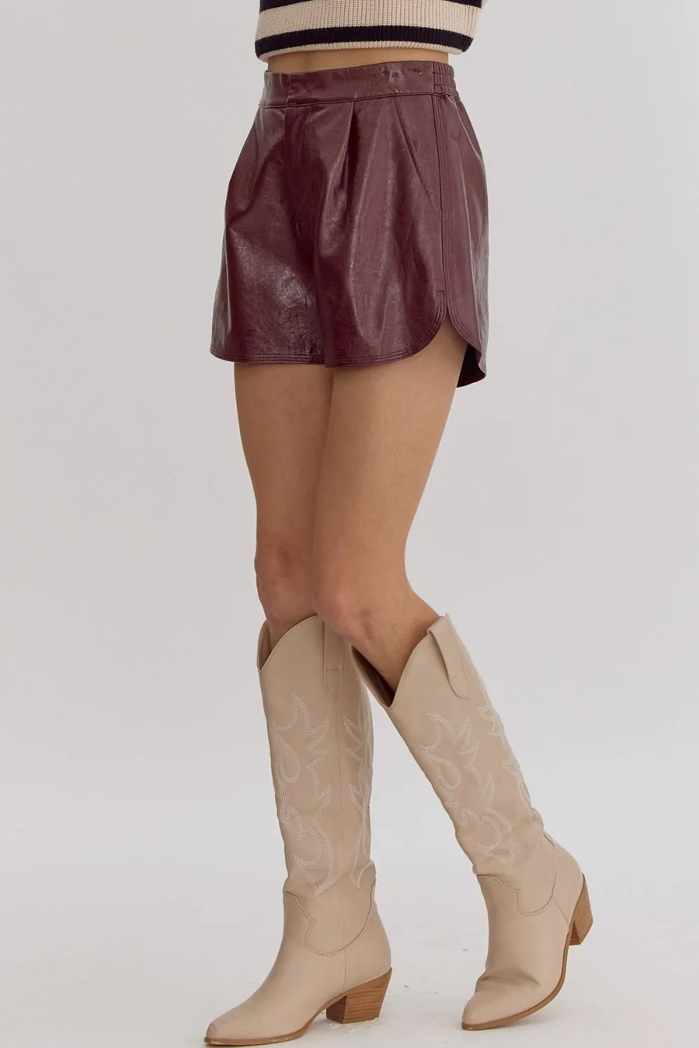 What’s Next Leather Shorts: Wine