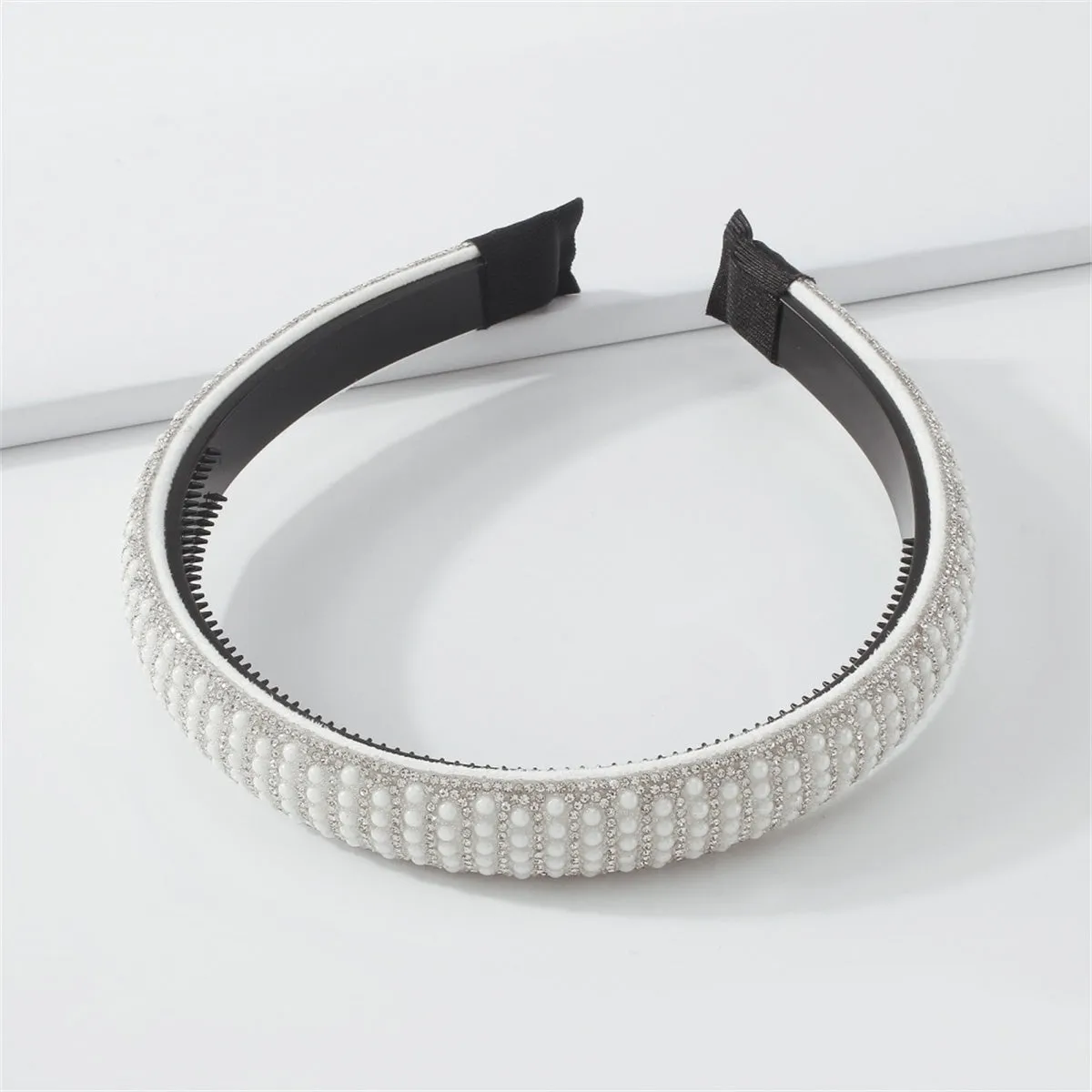 White & Cubic Zirconia Beaded Hard Headband