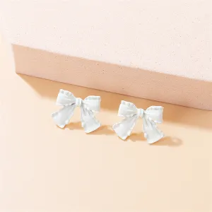 White Enamel & Silver-Plated Bow Stud Earrings