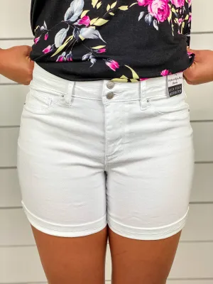 White High Rise Denim Shorts