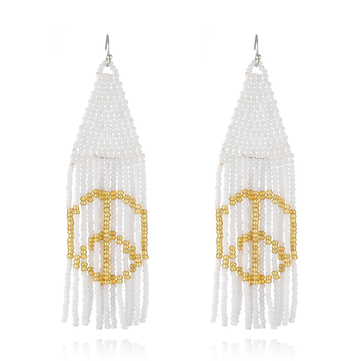 White Howlite Peace Sign Tassel Drop Earrings