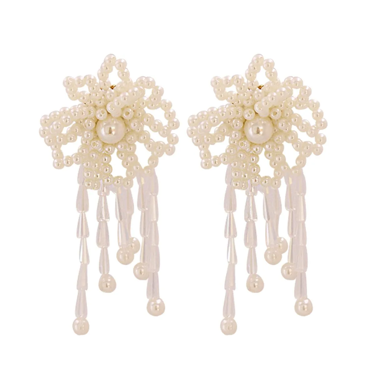 White Pearl & Acrylic 18K Gold-Plated Flower Tassel Drop Earrings