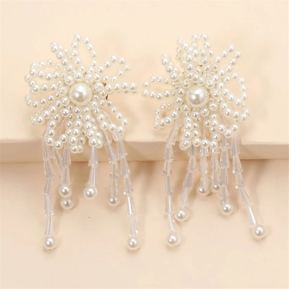 White Pearl & Acrylic 18K Gold-Plated Flower Tassel Drop Earrings