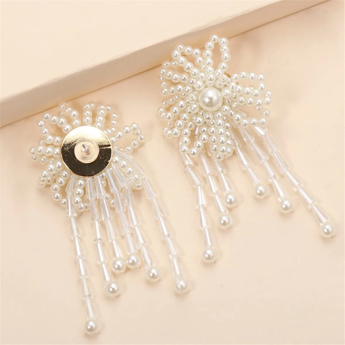 White Pearl & Acrylic 18K Gold-Plated Flower Tassel Drop Earrings