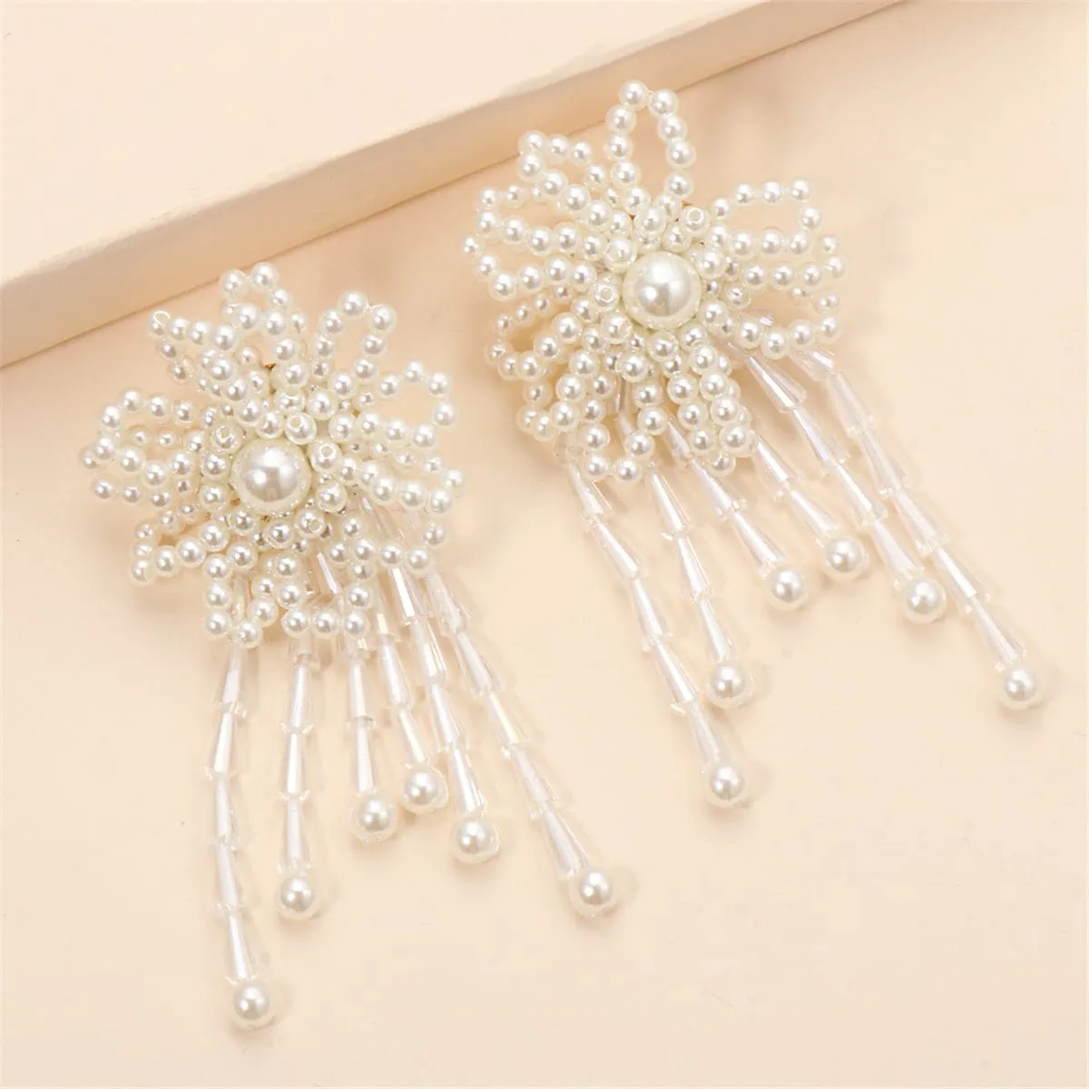 White Pearl & Acrylic 18K Gold-Plated Flower Tassel Drop Earrings