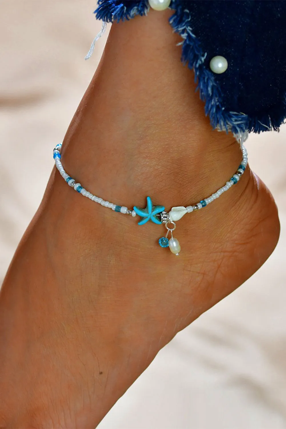 White Starfish Beaded Anklet