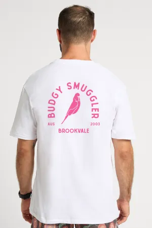 White Tee with Brookvale Pink