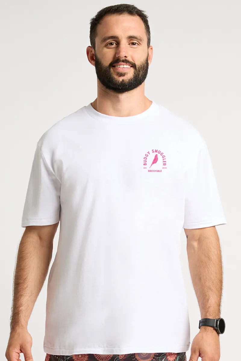 White Tee with Brookvale Pink