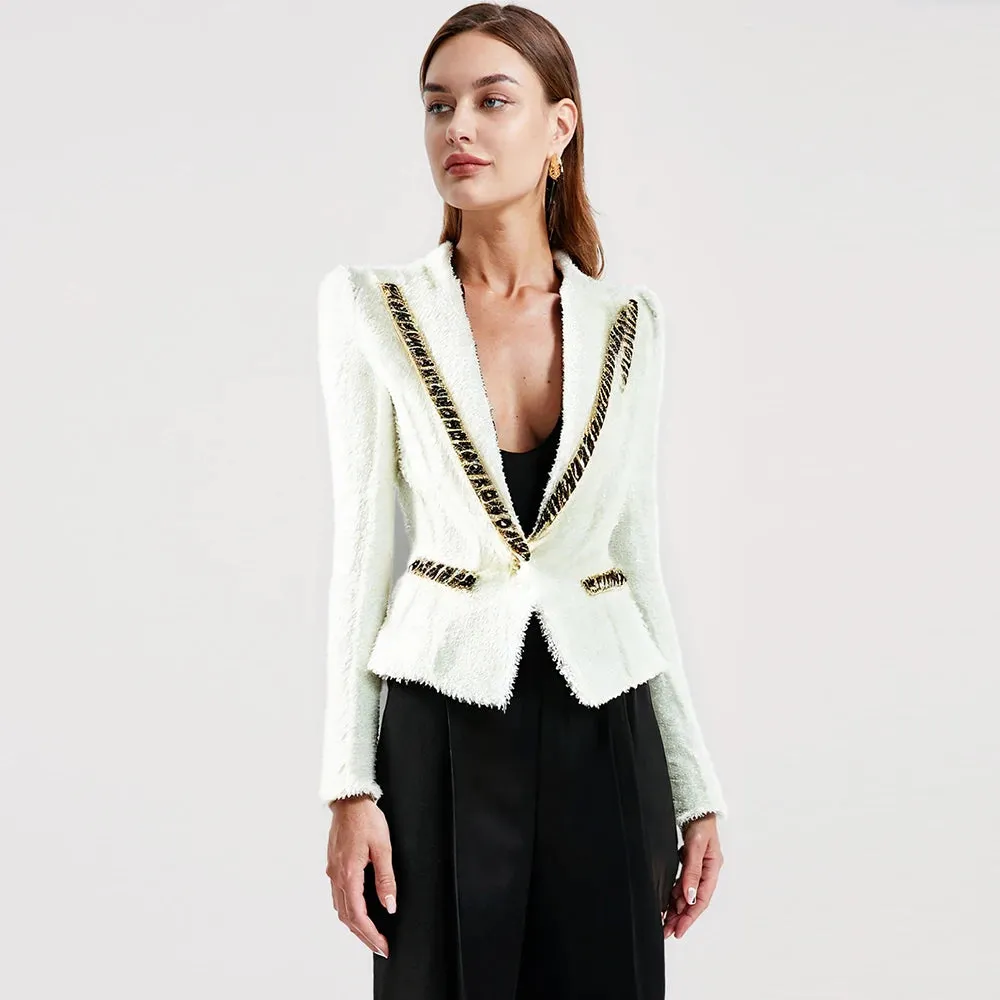 White Woolen Blazer Jacket