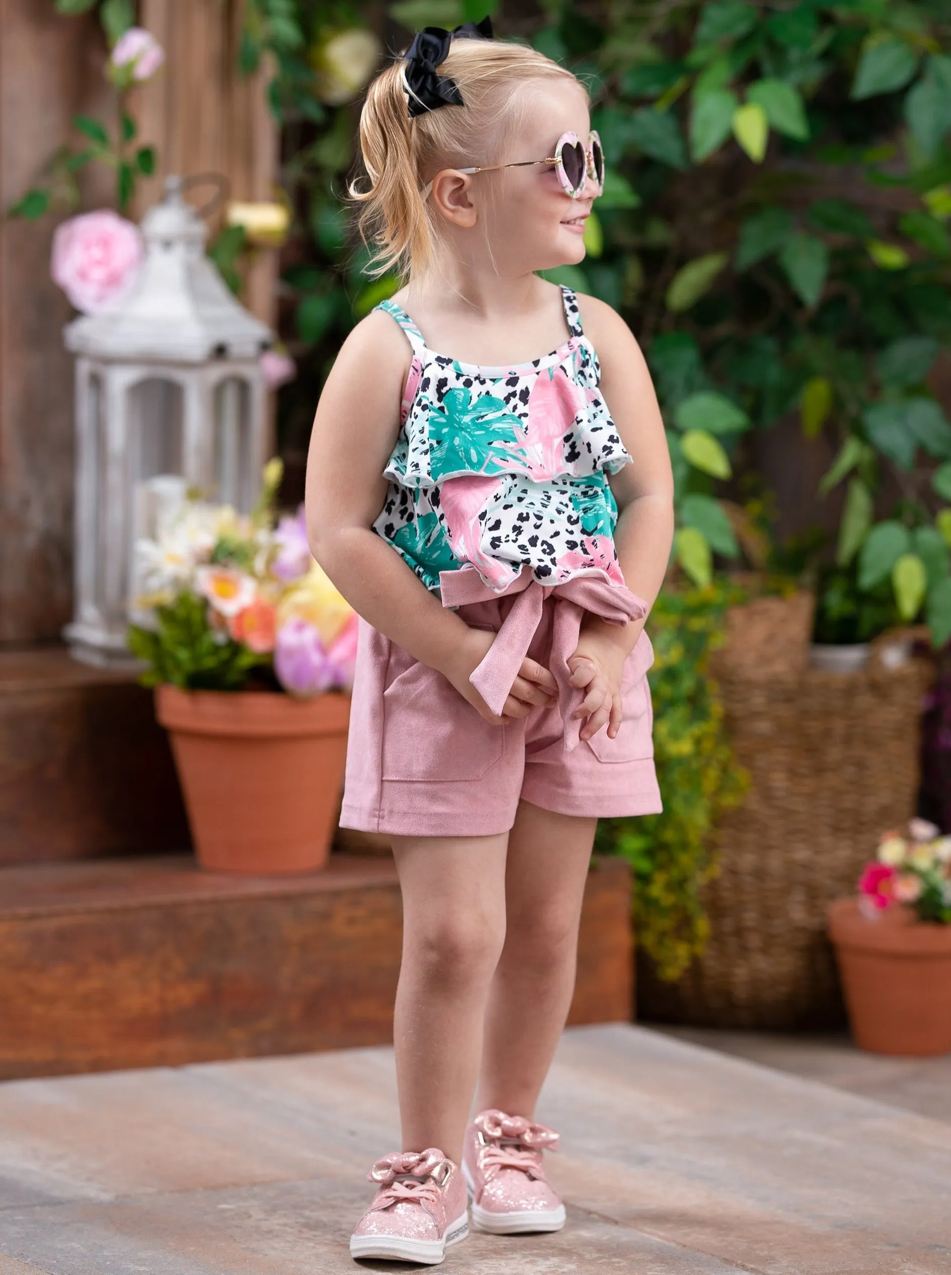 Wild Tropics Belted Shorts Set