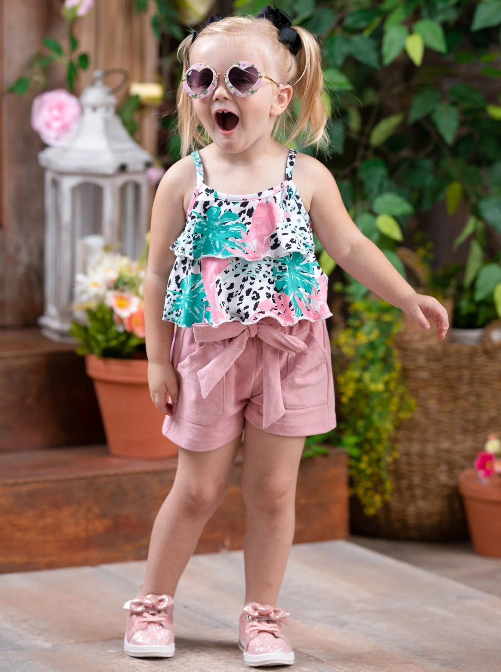 Wild Tropics Belted Shorts Set