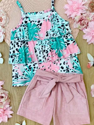 Wild Tropics Belted Shorts Set
