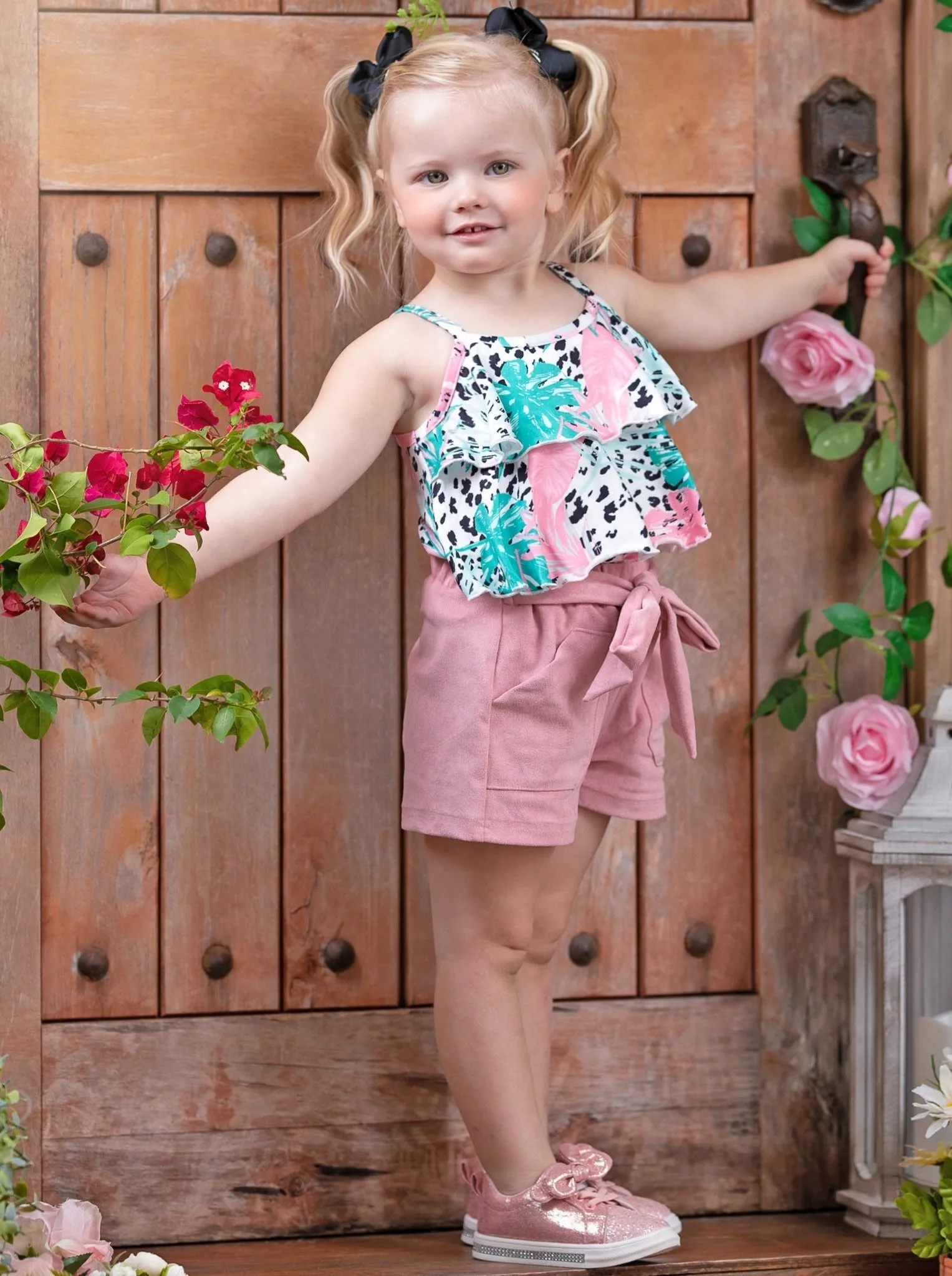 Wild Tropics Belted Shorts Set