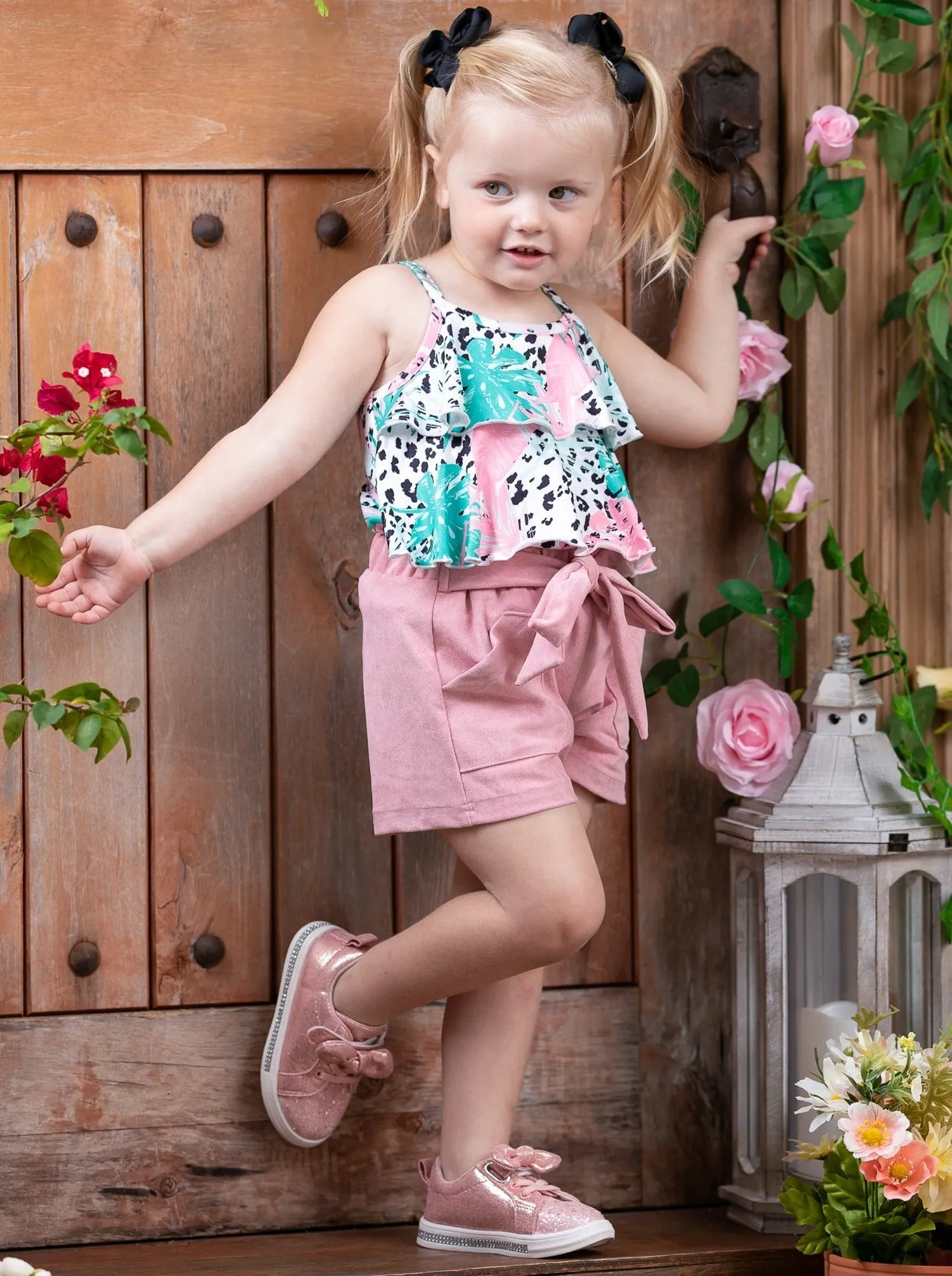 Wild Tropics Belted Shorts Set