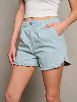 WOMEN'S BUTTON CLOSURE POCKETS DENIM MINI SHORTS