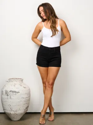 WOMEN'S BUTTON CLOSURE POCKETS DENIM SHORTS