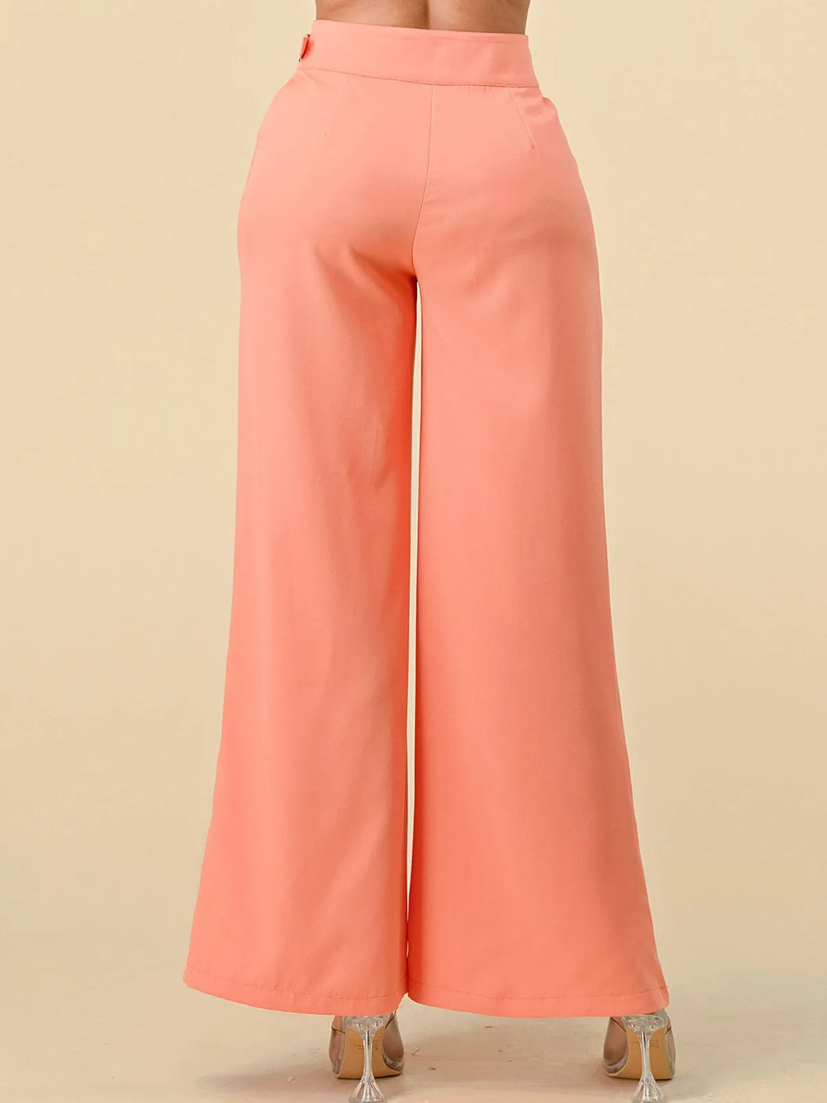 WOMEN'S BUTTON CLOSURE WIDE LEG PANTS