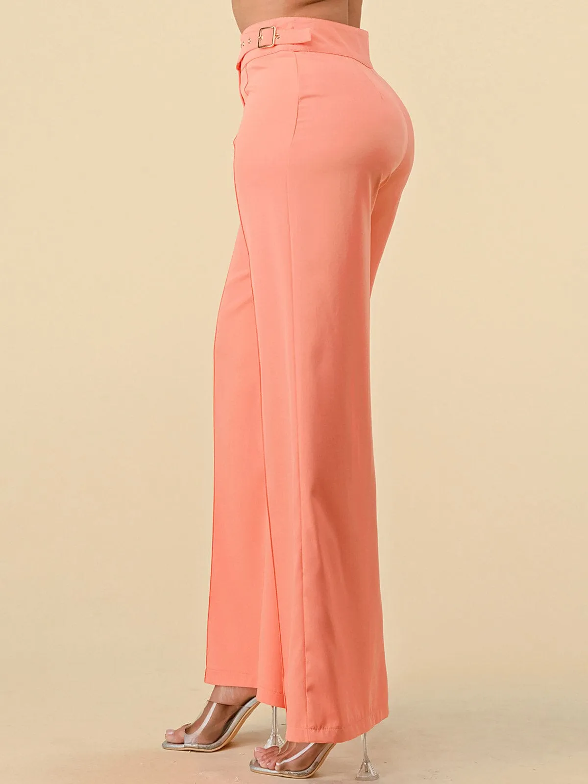 WOMEN'S BUTTON CLOSURE WIDE LEG PANTS