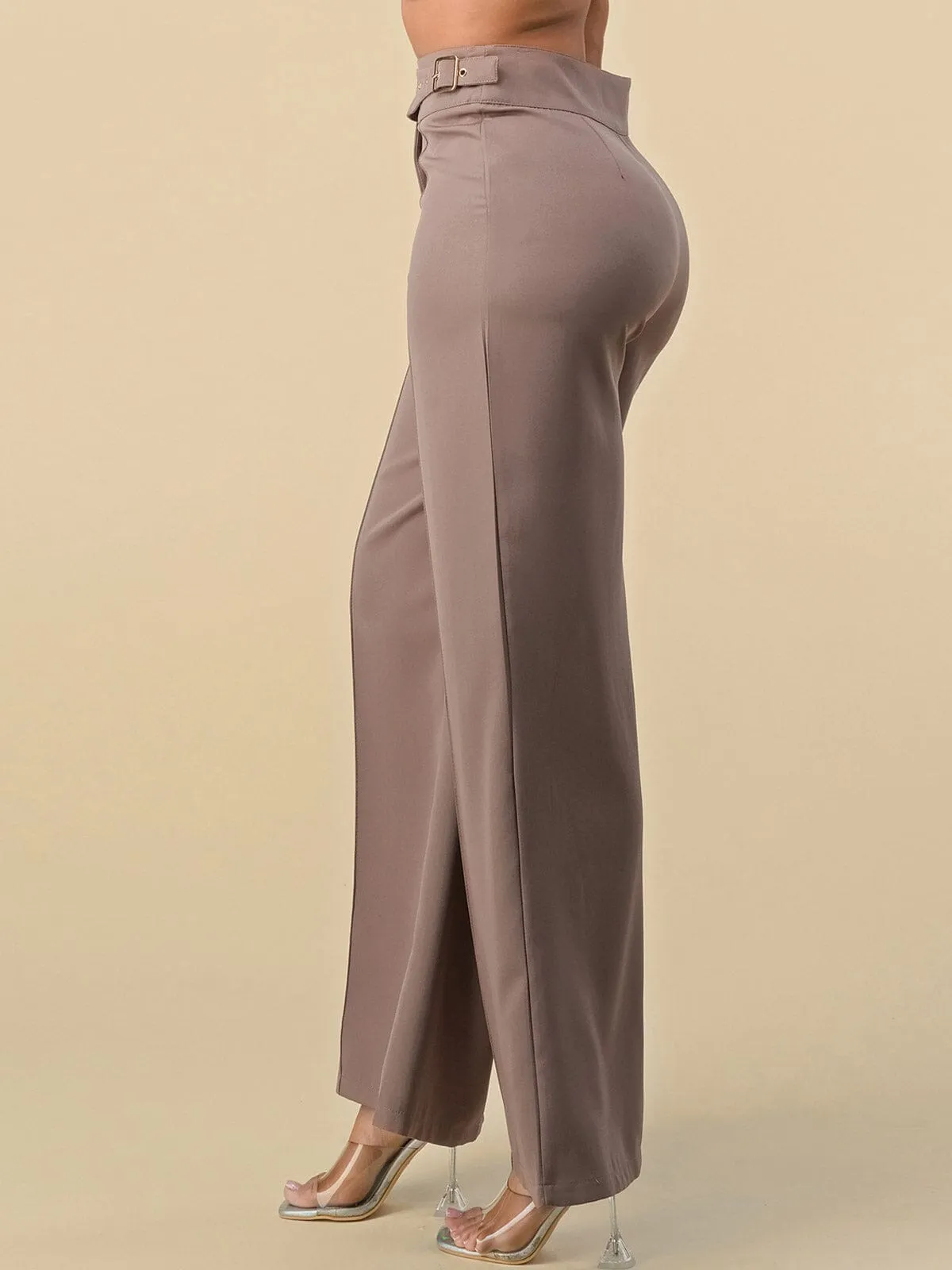 WOMEN'S BUTTON CLOSURE WIDE LEG PANTS