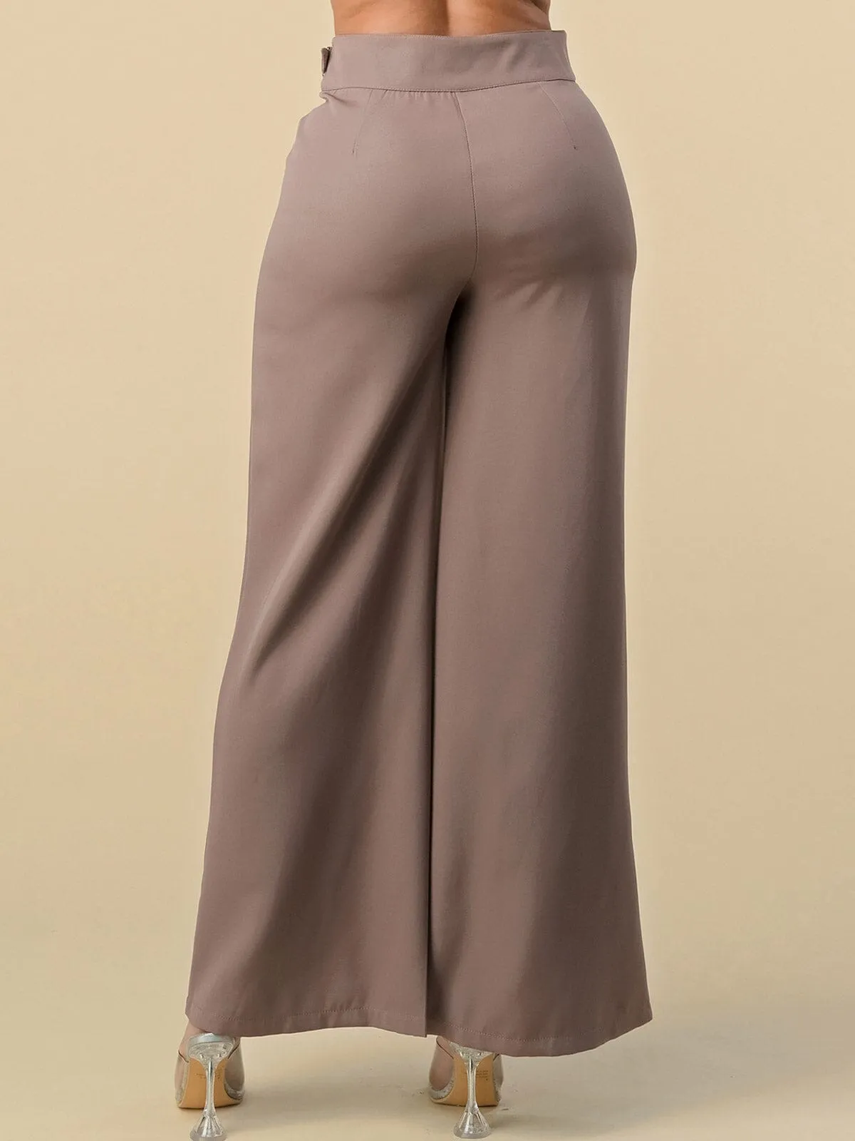 WOMEN'S BUTTON CLOSURE WIDE LEG PANTS