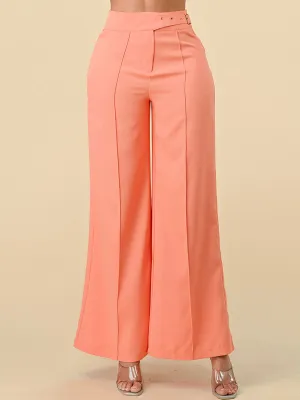 WOMEN'S BUTTON CLOSURE WIDE LEG PANTS